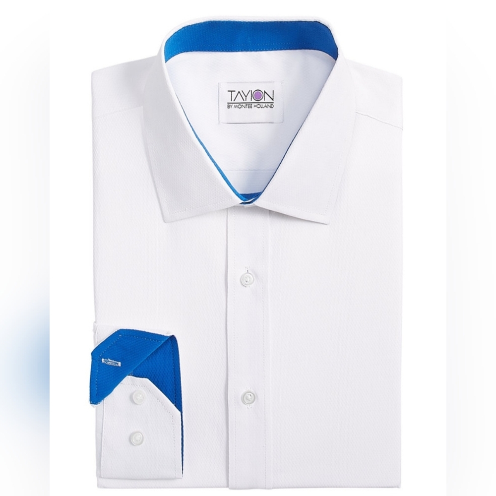 Tayion CollectionMen's Slim-Fit Blue Trim Solid Dress Shirt M
